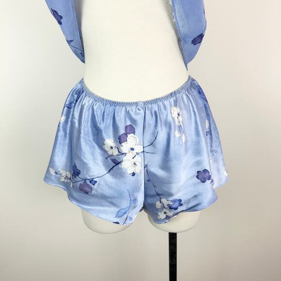 Vintage California Dynasty Sleep Set Blue Floral Sheer Satin Size Medium 1980s - Picture 5 of 12